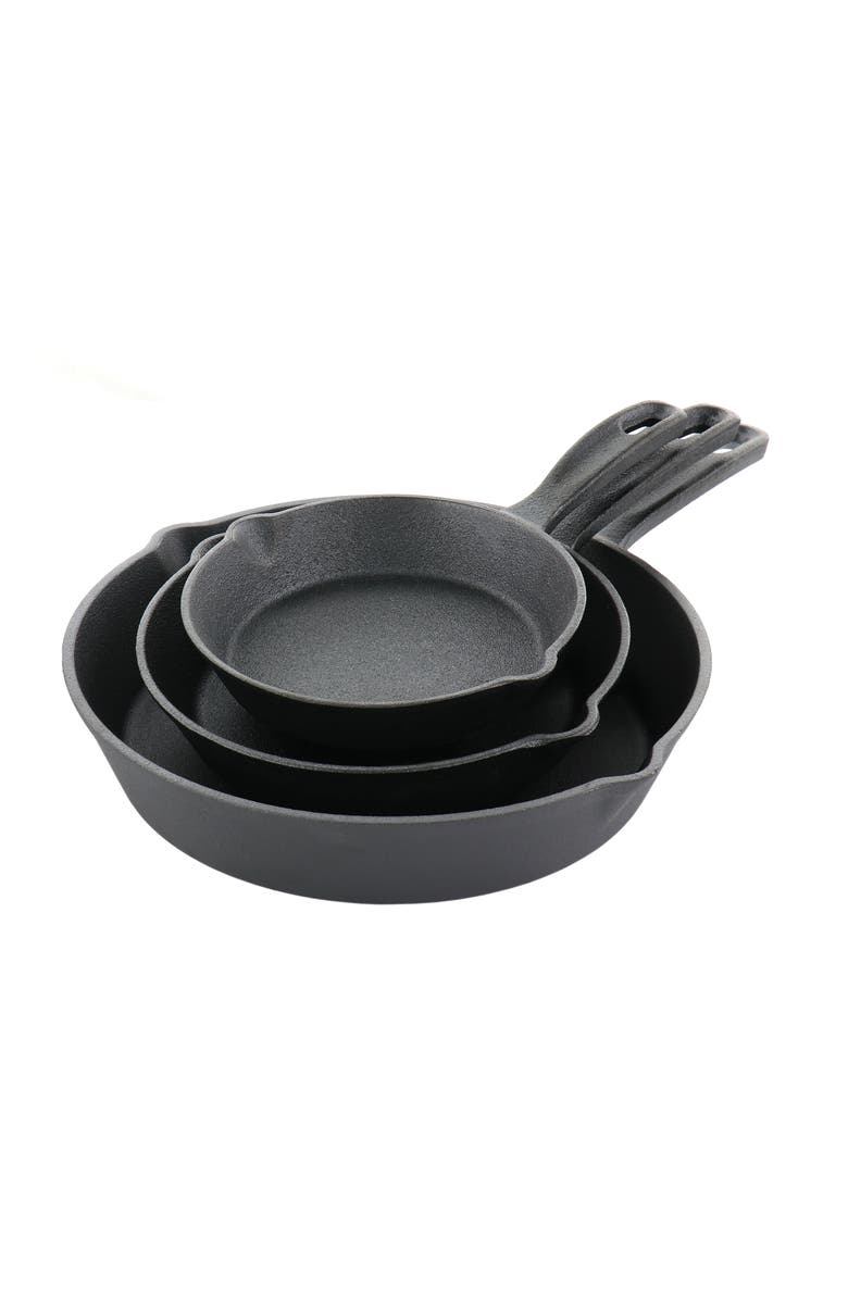 OSTER Castaway 3 Piece Cast Iron Pre-Seasoned Frying Pans, Main, color, Black