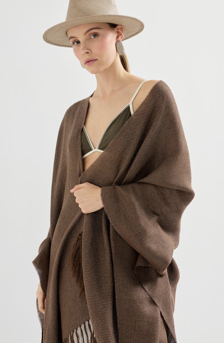 Brunello Cucinelli Linen cover poncho, Alternate, color, Brown