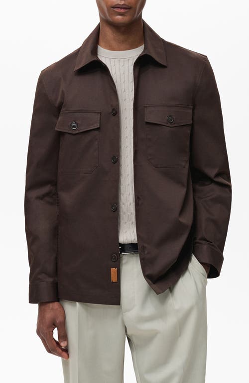Mango Regular Fit Cotton Blend Button-up Overshirt In Chocolate