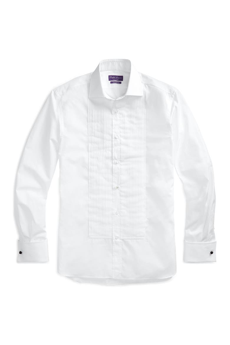 Aston Pleated Cotton Poplin Tuxedo Shirt, Alternate, color, WHITE