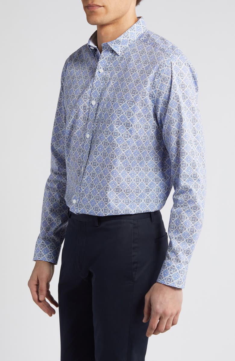 Johnston & Murphy Mosaic Print Cotton Button-Up Shirt, Alternate, color, 