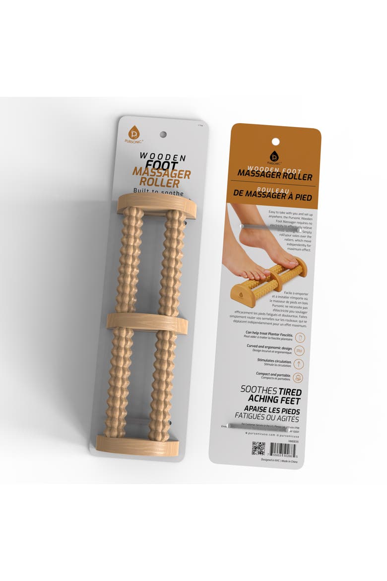 Wooden Foot Massager with Dual Rollers, Alternate, color, Beige