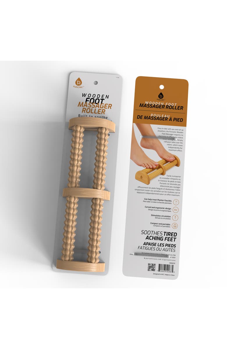 PURSONIC Wooden Foot Massager with Dual Rollers, Alternate, color, Beige