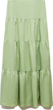 MANGO Tiered Ramie Maxi Skirt