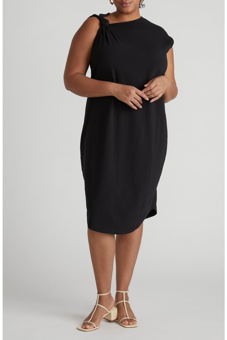 Geneva Knot Shoulder Jersey Dress, Main, color, BLACK