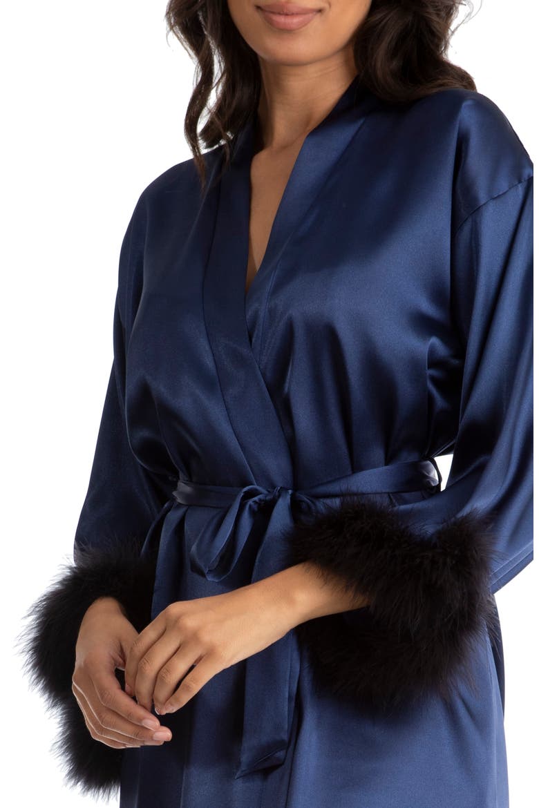Noelle Feather Trim Satin Wrap, Alternate, color, BRIGHT NAVY