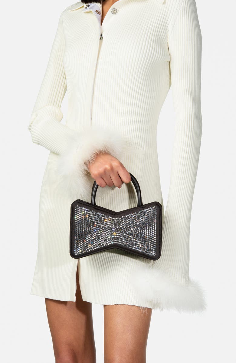 Mach & Mach Bow Crystal Embellished Satin Top Handle Bag, Alternate, color,