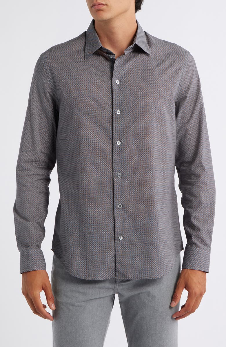 Emporio Armani Diagonal Print Button-Up Shirt, Main, color, Solid Dark Blue