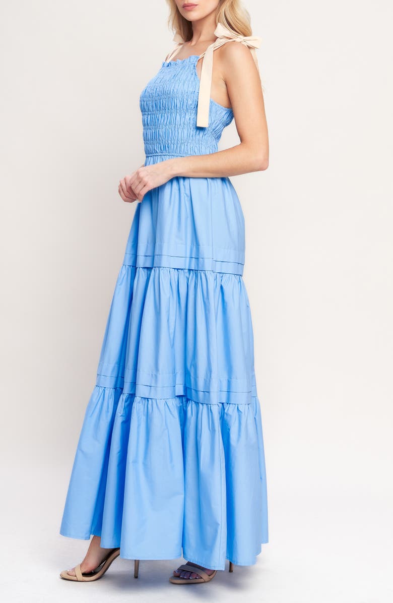 FLYING TOMATO Smocked Bodice Tiered Maxi Dress, Alternate, color, Blue