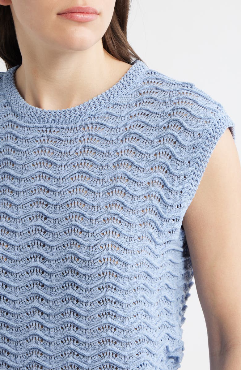 Bernardo Wave Pointelle Knit Tank, Alternate, color, Blue Heron