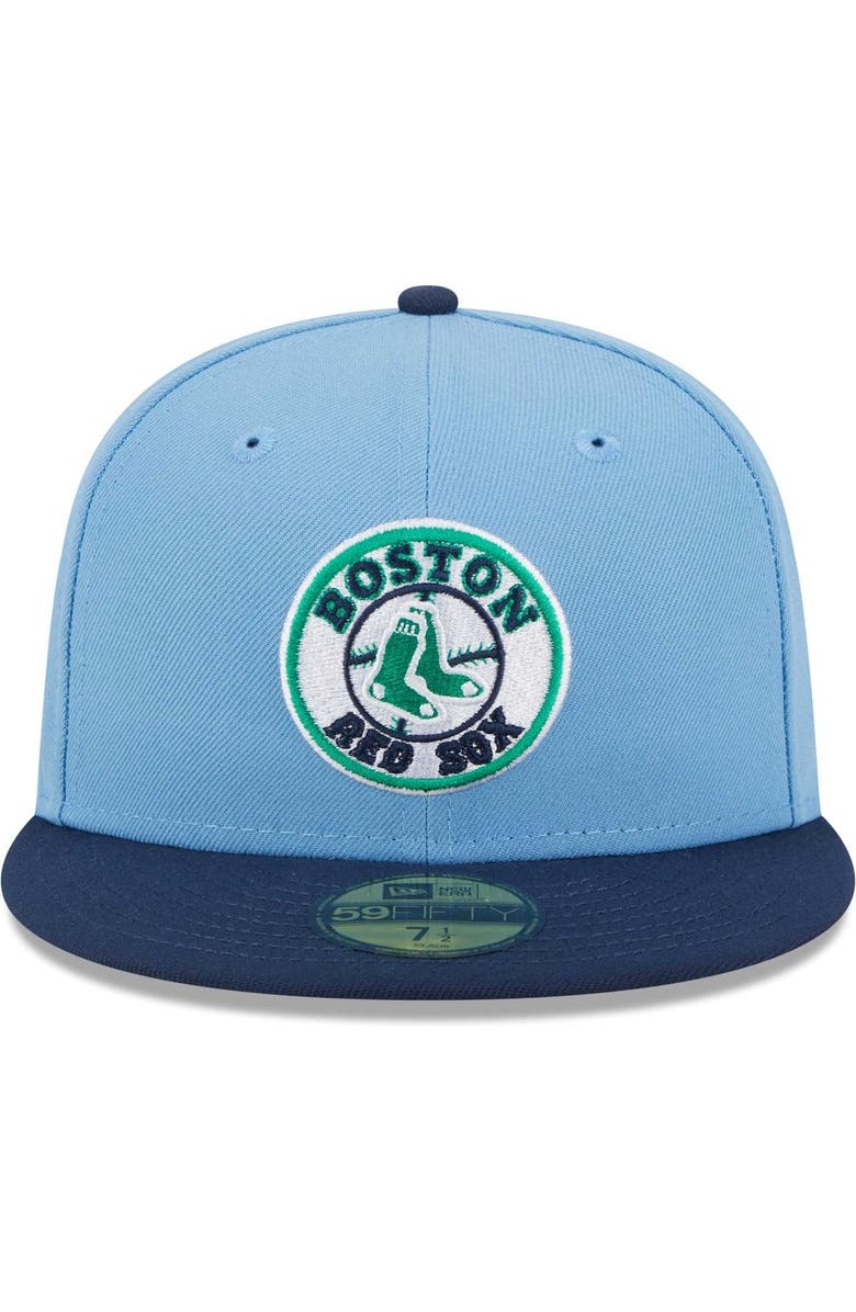 New Era Men's New Era Light Blue/Navy Boston Red Sox Green Undervisor 59FIFTY Fitted Hat, Alternate, color, 