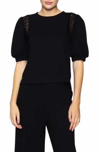 MELLODAY Lace Inset Puff Sleeve Top