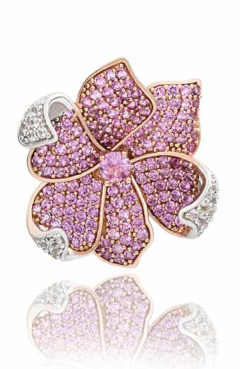 SUZY LEVIAN DIAMONDS Pink & White Sapphire Flower Brooch