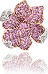 SUZY LEVIAN DIAMONDS Pink & White Sapphire Flower Brooch
