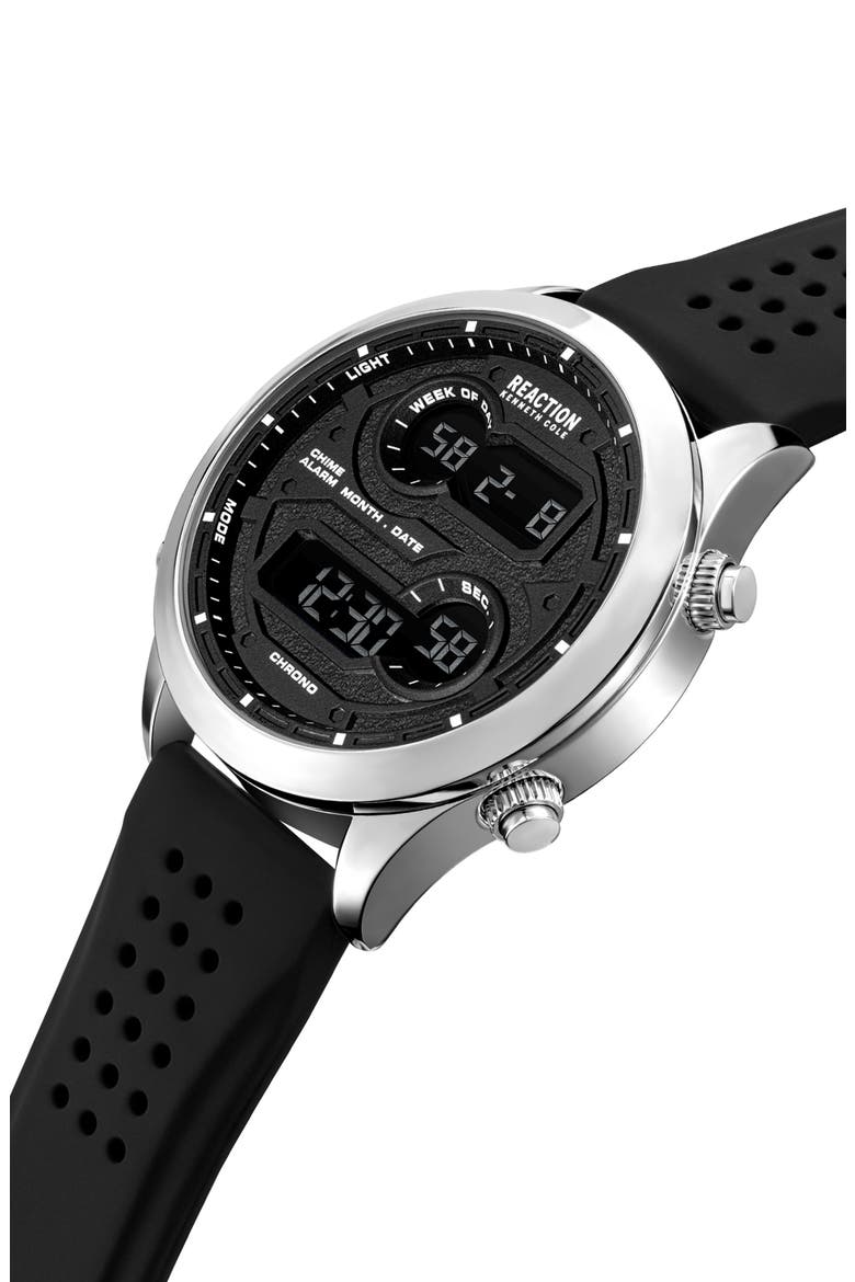 Silicone Strap Digital Watch, 47mm, Alternate, color, BLACK