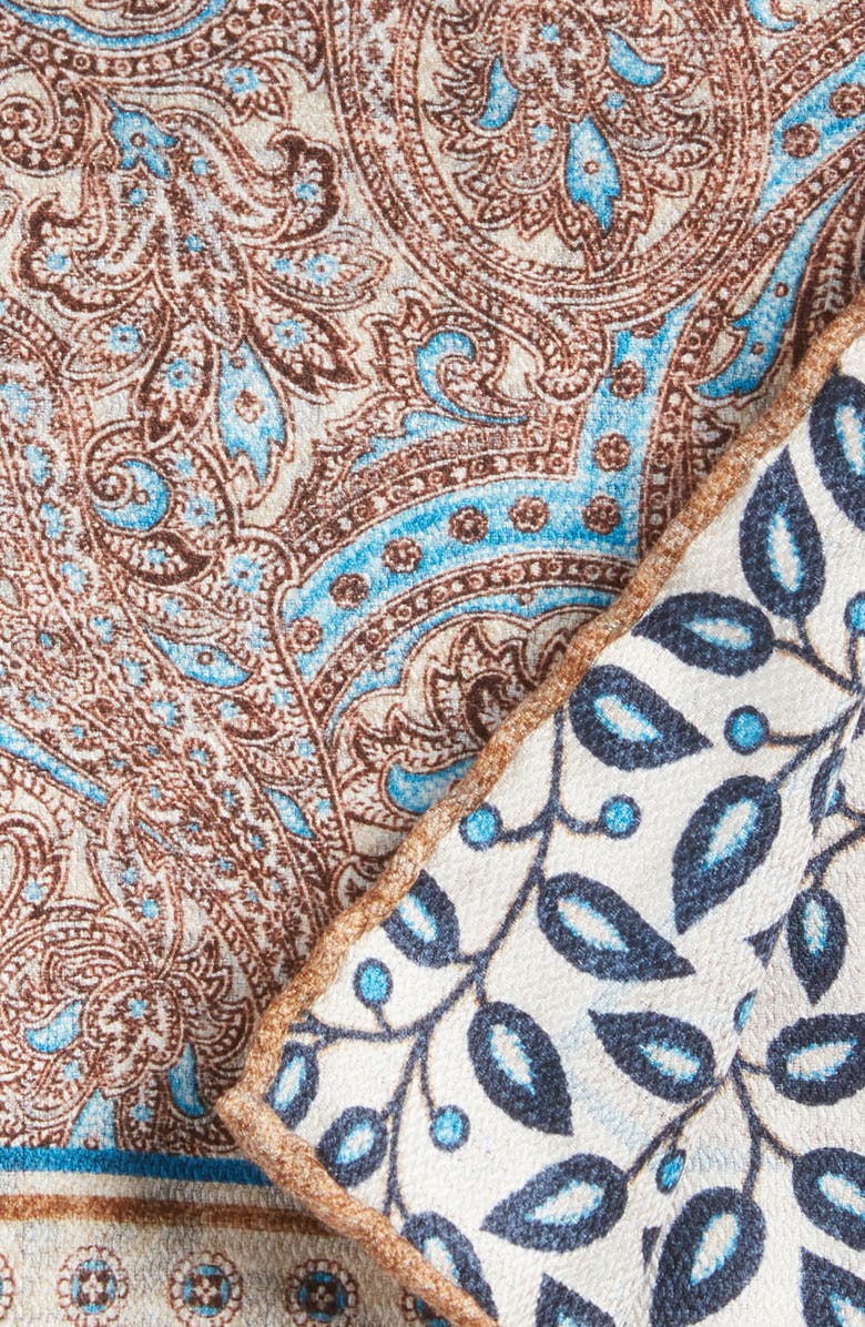 EDWARD ARMAH Paisley & Leaf Print Reversible Silk Pocket Square, Alternate, color, 