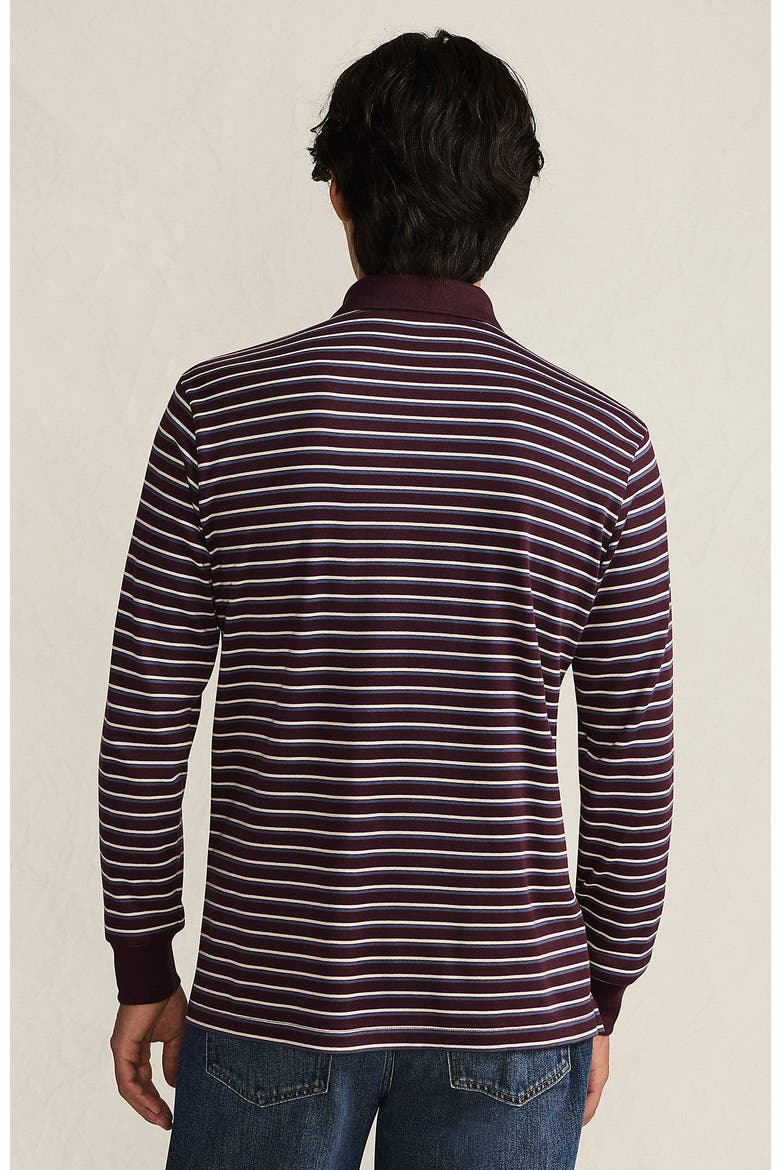 Long Sleeve Cotton Supima Polo Shirt, Alternate, color, Lush Burgundy/Blue Stripe