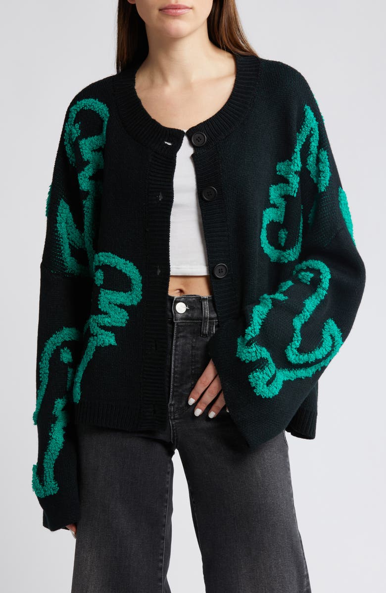 Dressed in Lala Rawr T-Rex Jacquard Cardigan, Main, color, Black
