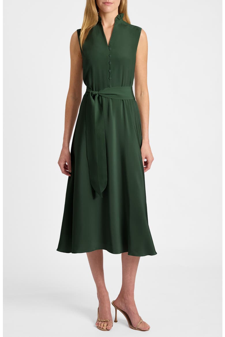 Nirva Silk Ruffle-Neck Midi Dress, Alternate, color, Evergreen