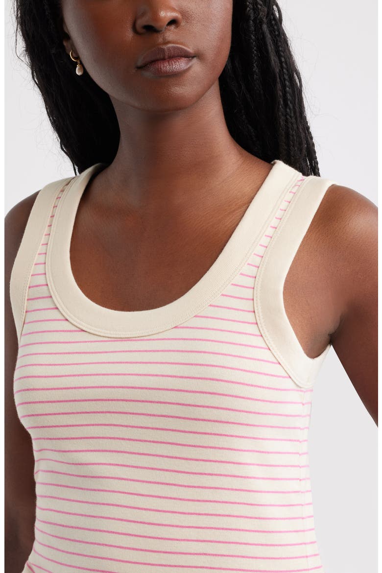 Scoop Neck Rib Cotton Tank, Alternate, color, BEIGE - PINK ALBA STRIPE