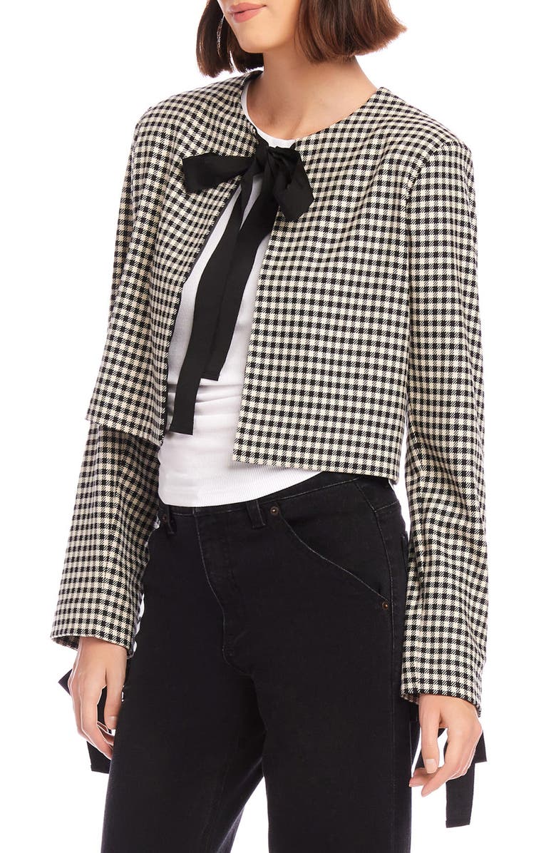 FIFTEEN TWENTY Poppy Tie Neck Check Crop Jacket, Alternate, color, Check