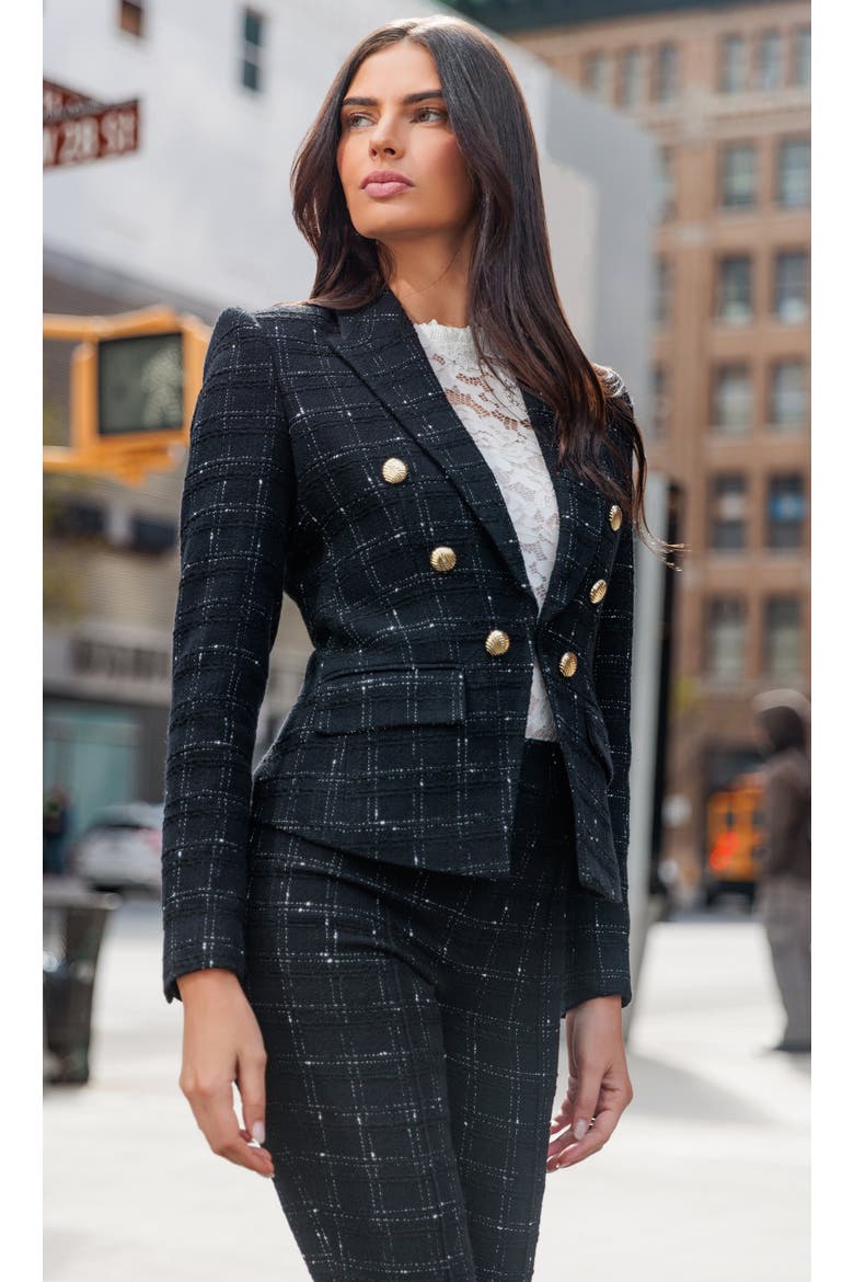 Elsa Windowpane Tweed Blazer, Alternate, color, Black/White