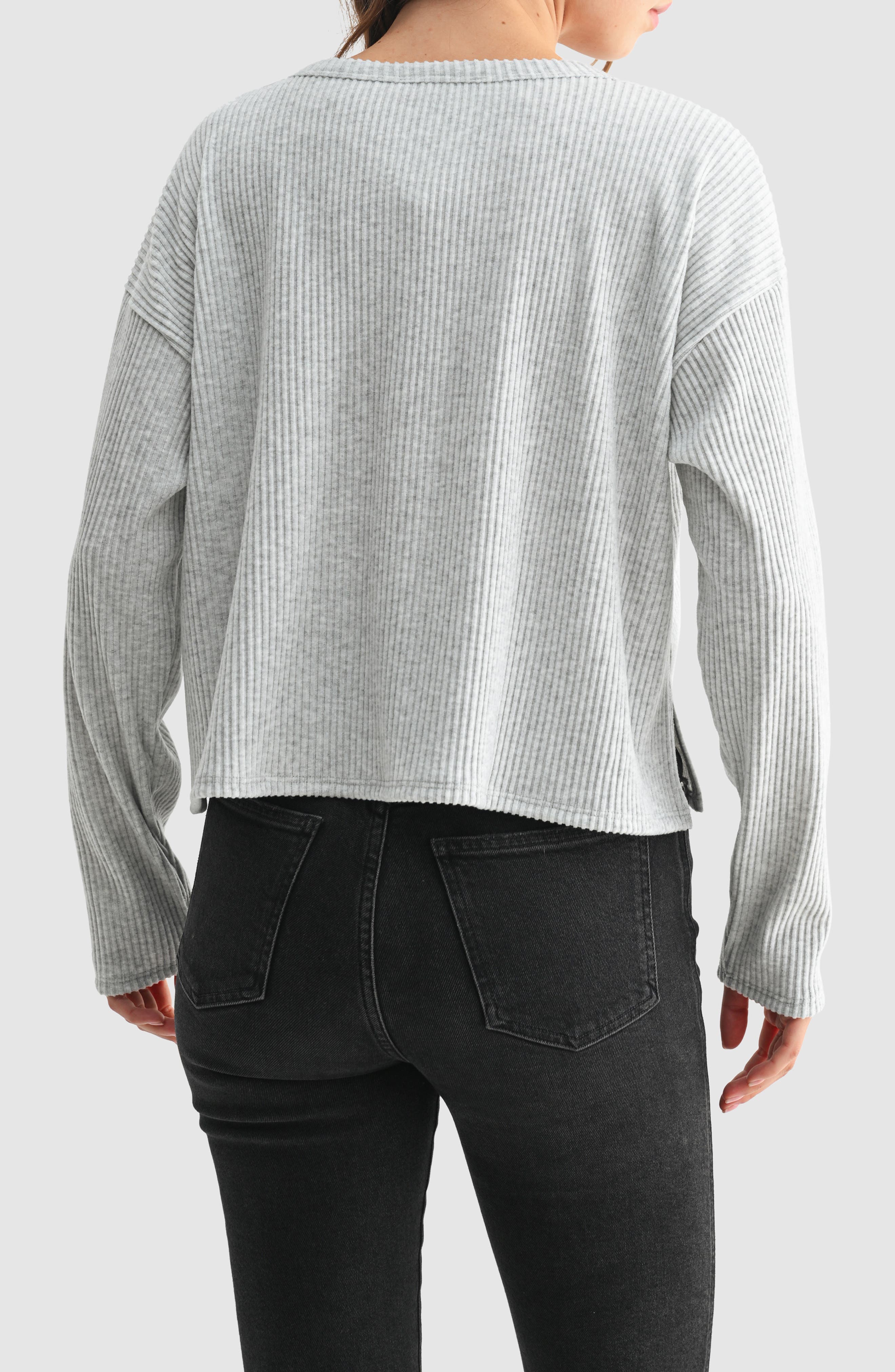 Split Neck Long Sleeve Ribbed Top - image 4
