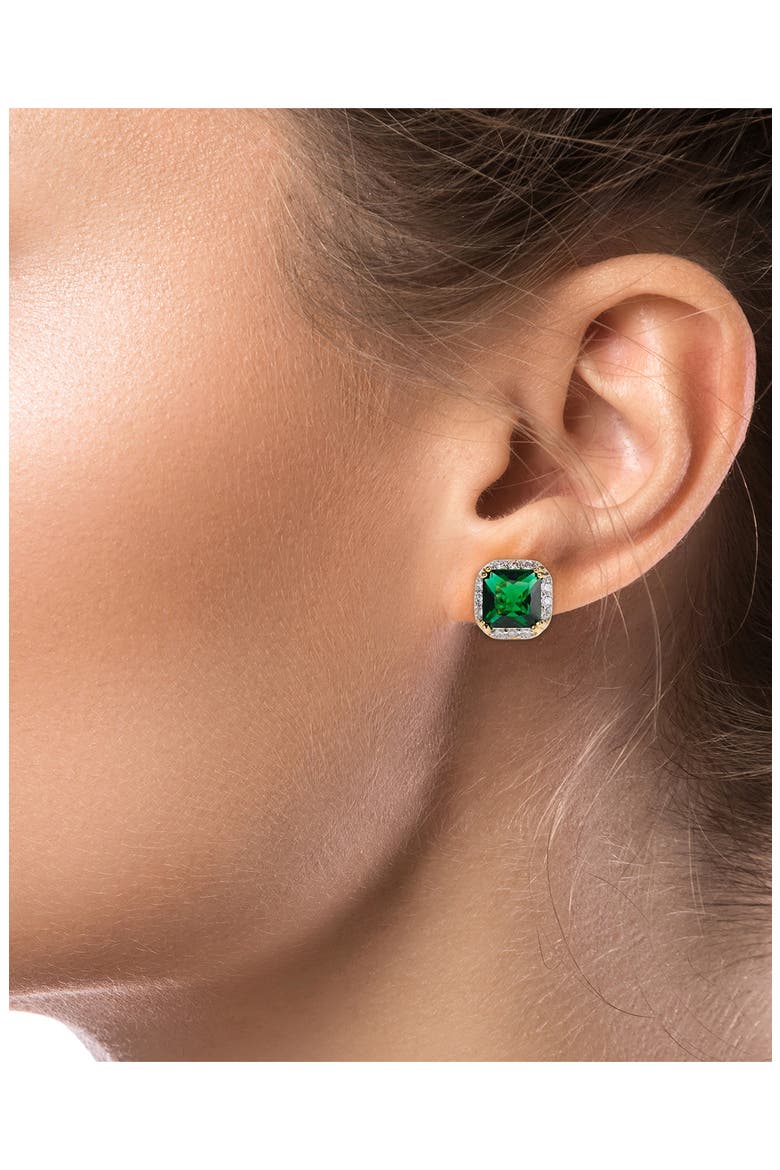 Cubic Zirconia Halo Stud Earrings, Alternate, color, GREEN/GOLD