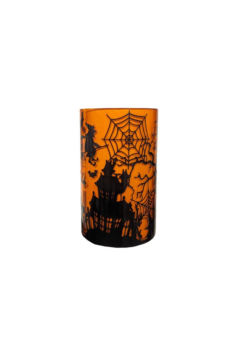 Haunted House Orange & Black Tall Glass Decorative Container 8", Main, color, Purple
