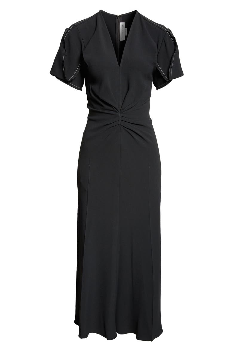 Ruched Waist Midi Dress, Alternate, color, BLACK