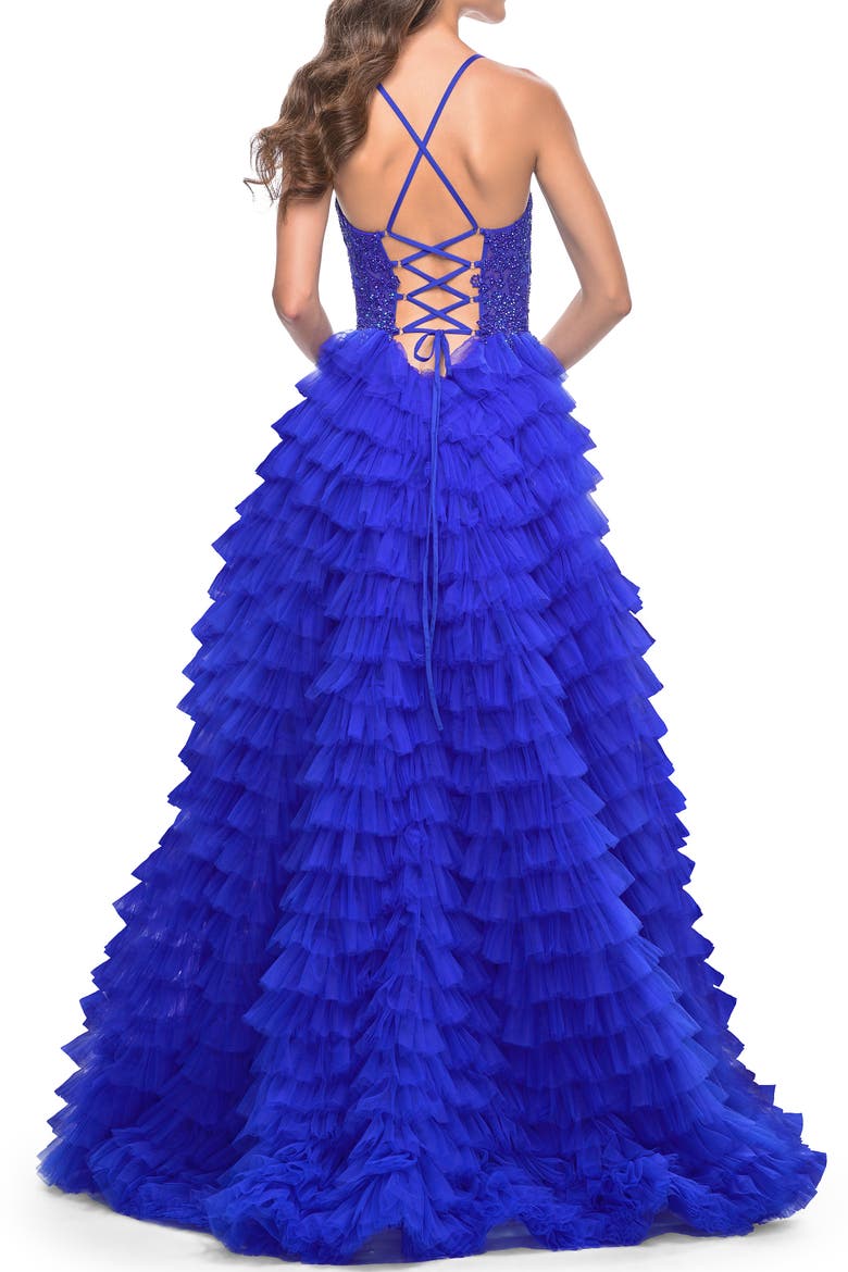 Ruffle Tulle Gown with Illusion Lace Bodice, Alternate, color, Royal Blue