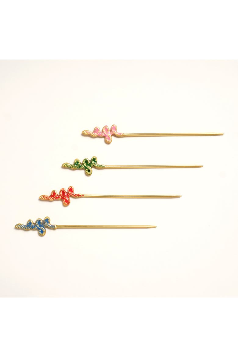 Tanda Steel Cocktail Sticks Set of 4 Entertaining Essential, Alternate, color, Metallic Gold