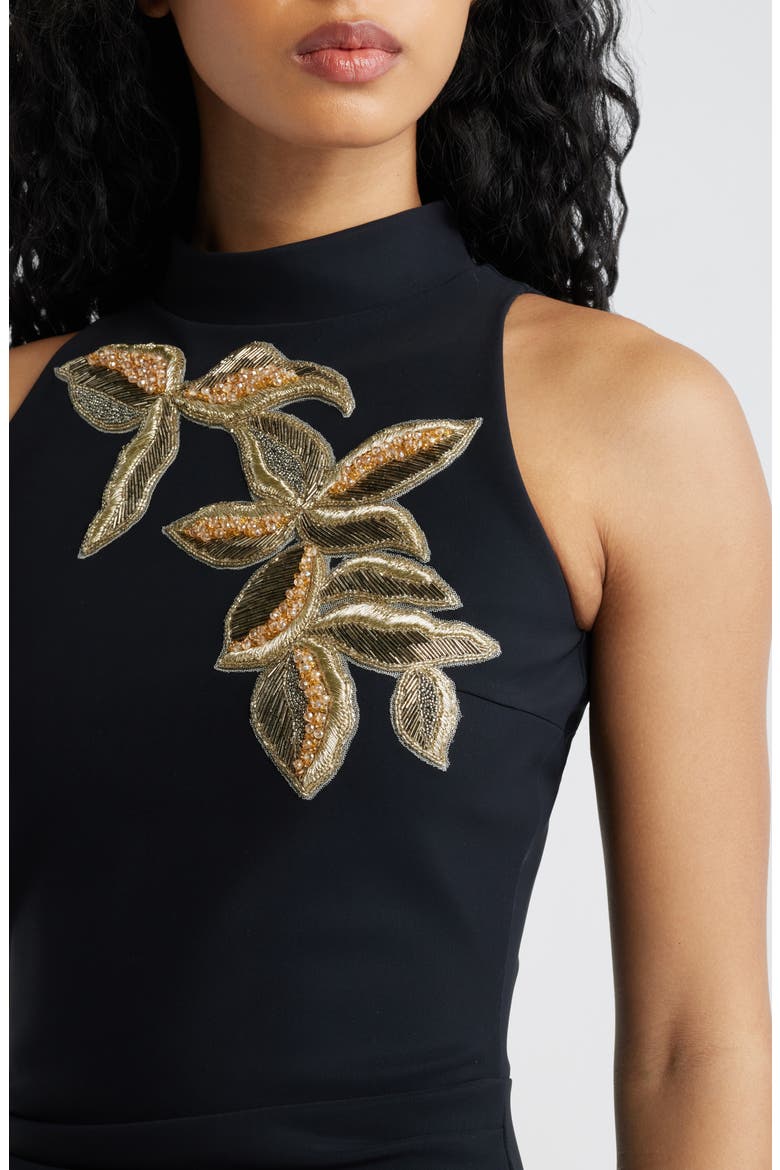 Nimby Beaded Floral Cocktail Midi Dress, Alternate, color, BLACK