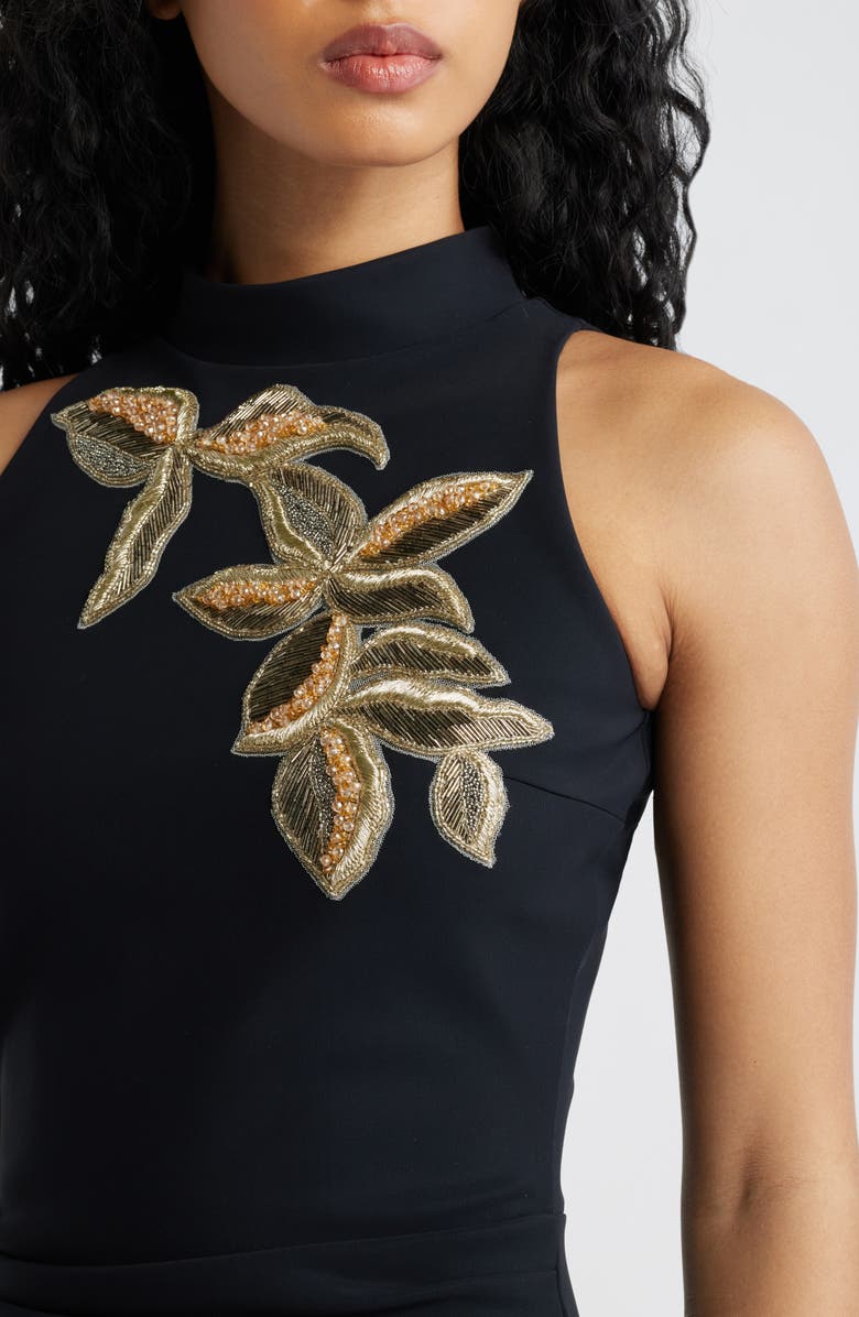 Chiara Boni La Petite Robe Nimby Beaded Floral Cocktail Midi Dress, Alternate, color, Black