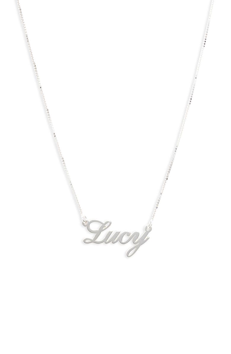 MELANIE MARIE Personalized Nameplate Necklace, Main, color, Sterling Silver