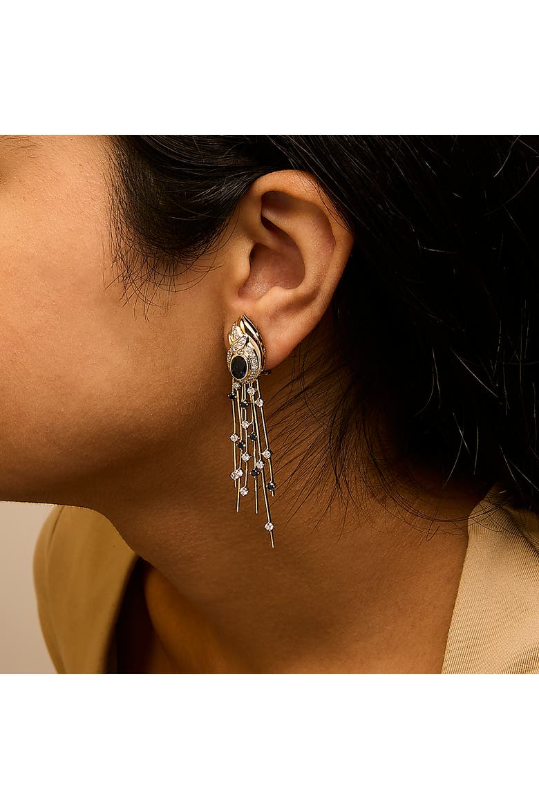 14K Yellow Gold 1.0 Cttw Diamond and Blue Sapphire Chandelier Earrings, Alternate, color, Yellow