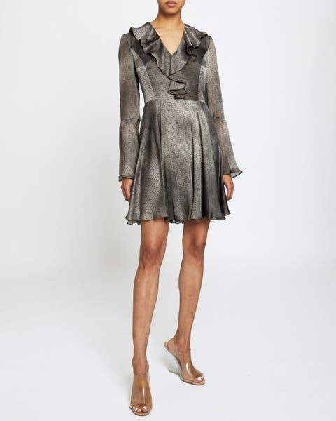 ROXY Long Sleeve Ruffled Dress in Ombre Polka Dot Georgette