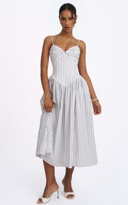 Miss Circle Olea Striped Cotton Poplin Ruched Midi Dress
