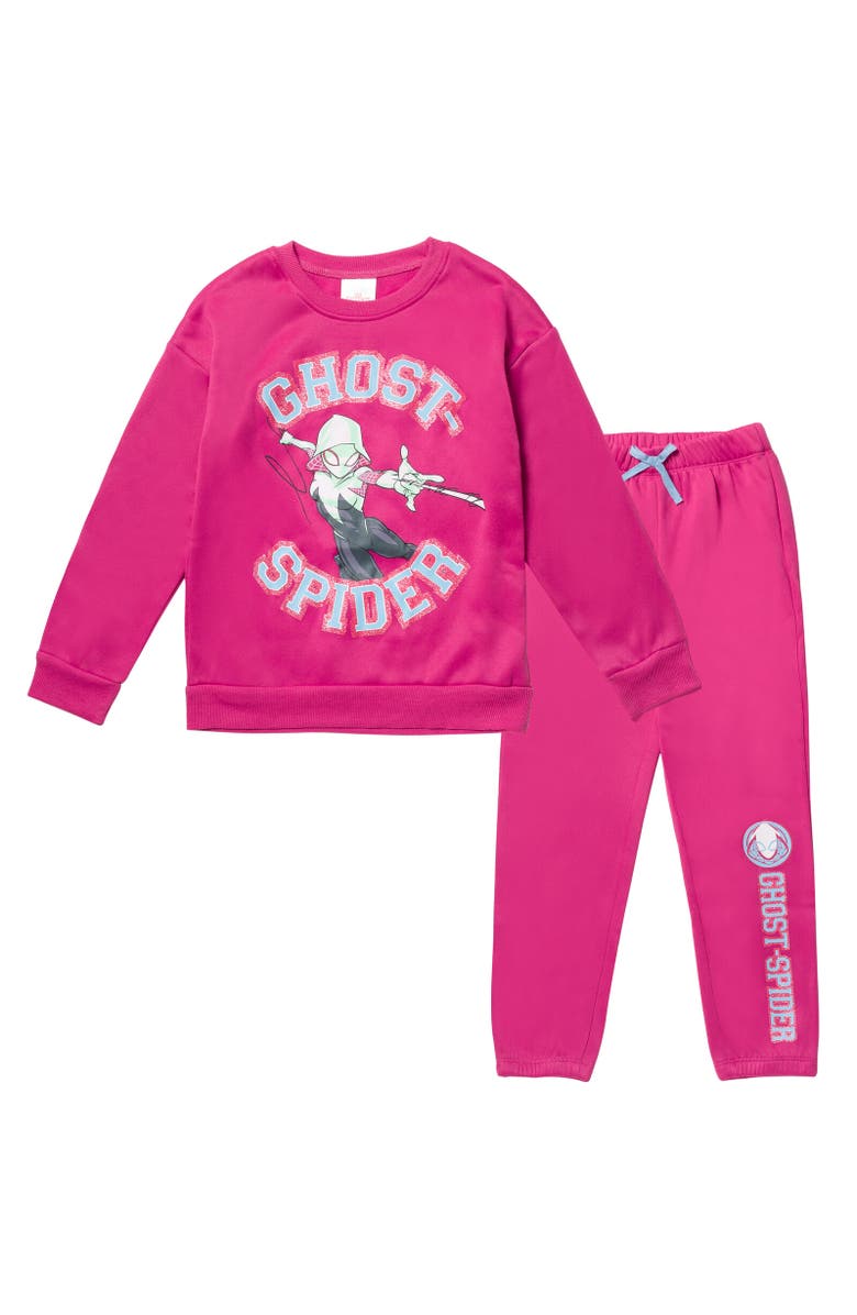 Marvel Spider-Gwen Spider-Man Fleece Sweatshirt & Pants Set, Main, color, Purple