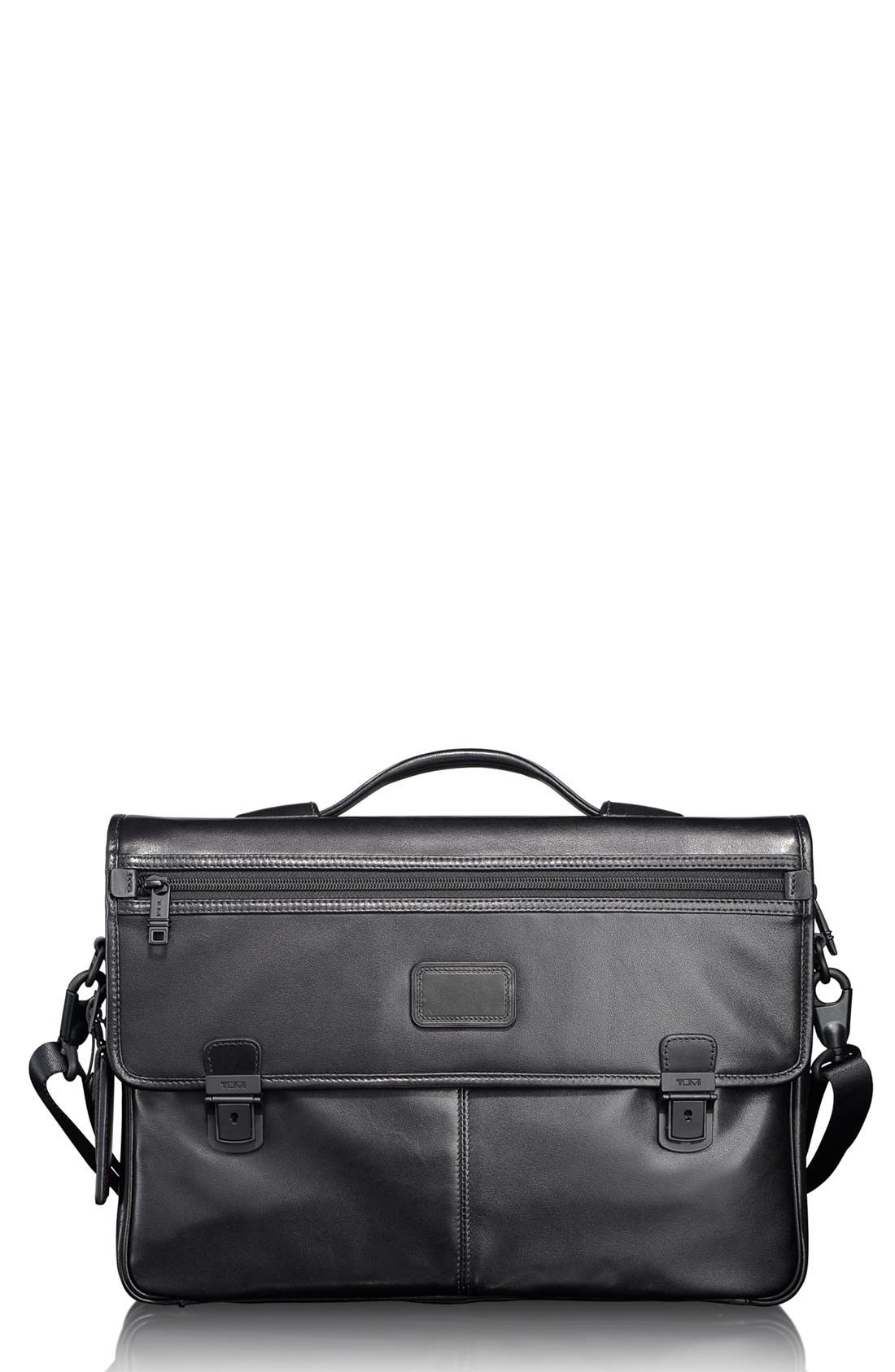 TUMI 'Alpha' Slim Flap Leather Briefcase, Main, color, 