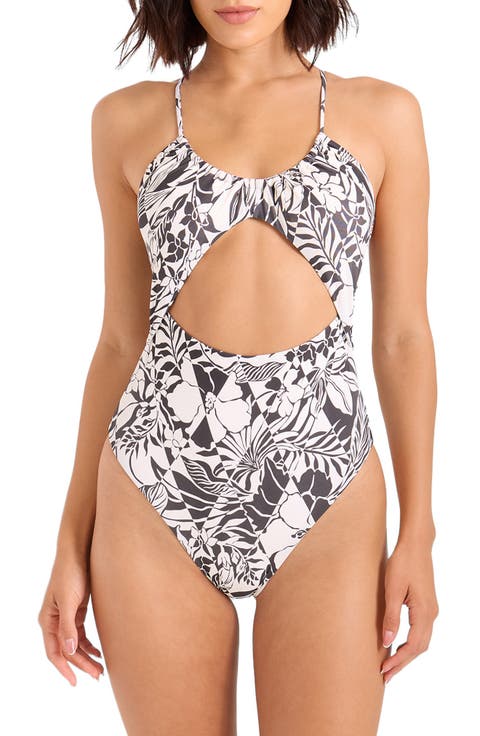 Hibiscus Diamond Keyhole One-Piece Swimsuit