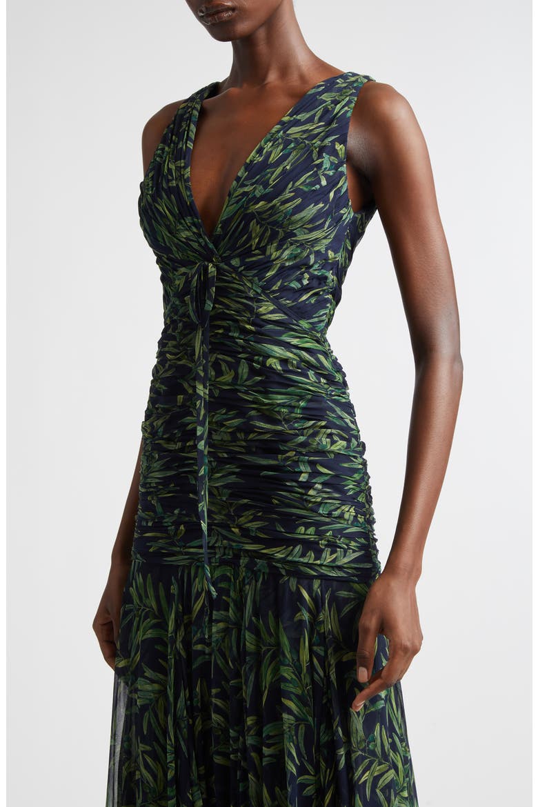 Print Ruched Silk Chiffon Dress, Alternate, color, MIDNIGHT MULTI