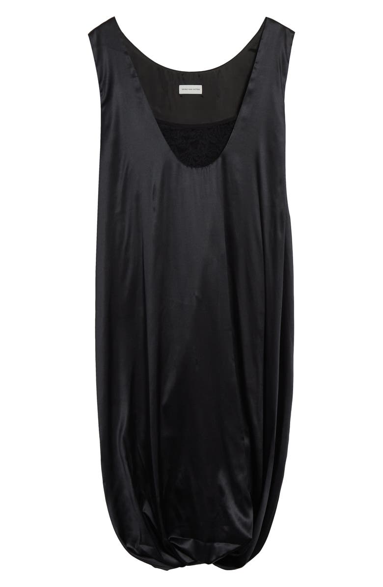 Dries Van Noten Bubble Hem Silk Stretch Satin Dress, Alternate, color, Black