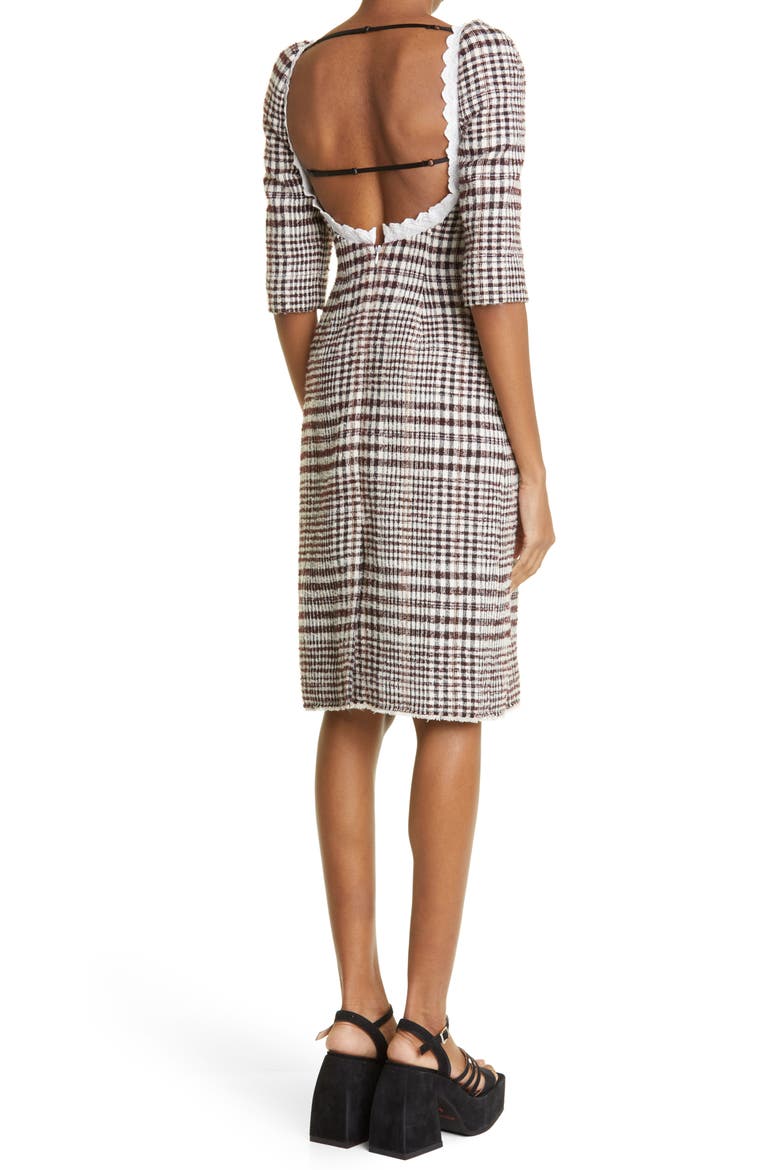 Lace Trim Check Cotton, Wool & Alpaca Blend Dress, Alternate, color, BROWN