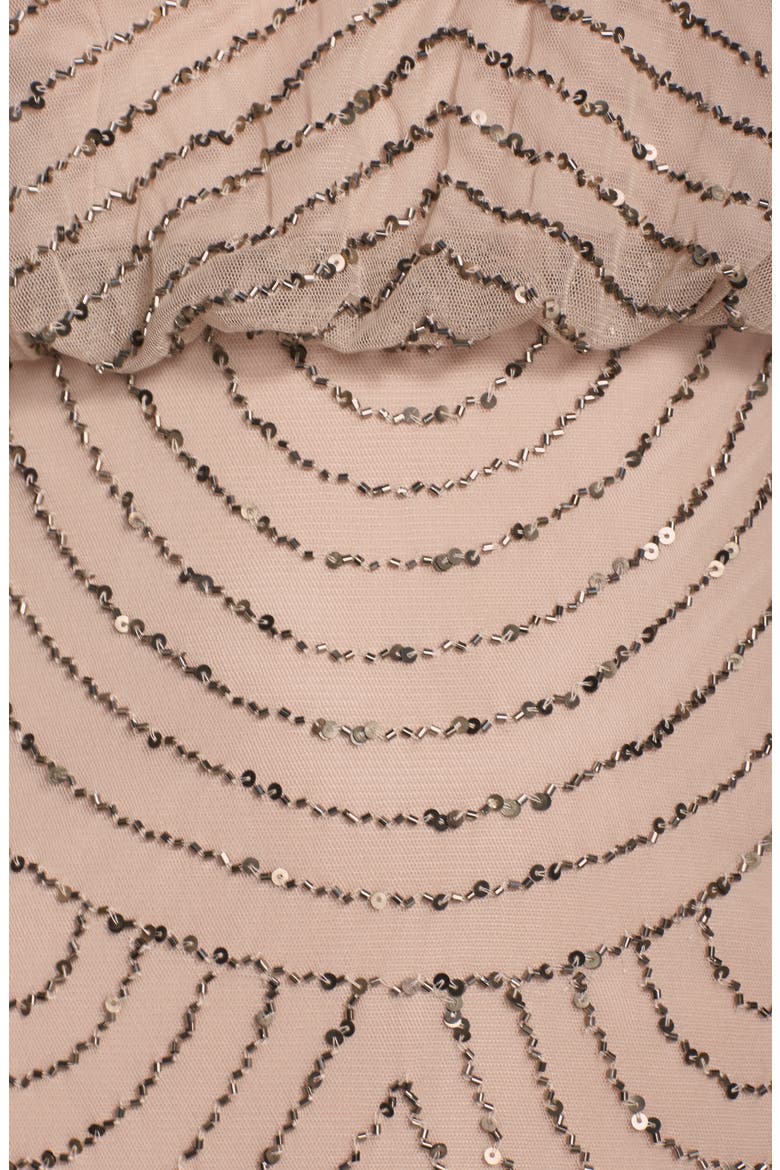 Sequin Mesh Blouson Dress, Alternate, color, TAUPE/ PINK
