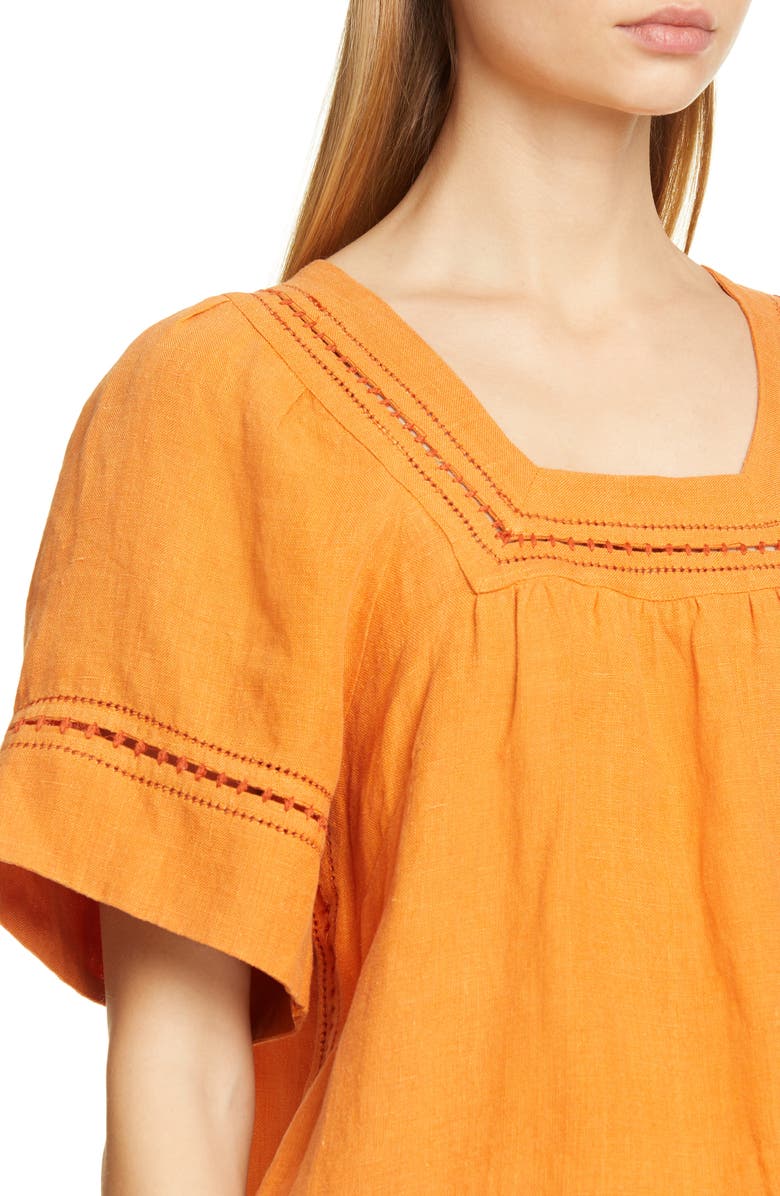 Sea Izzy Puff Sleeve Cotton & Linen Top, Alternate, color, 