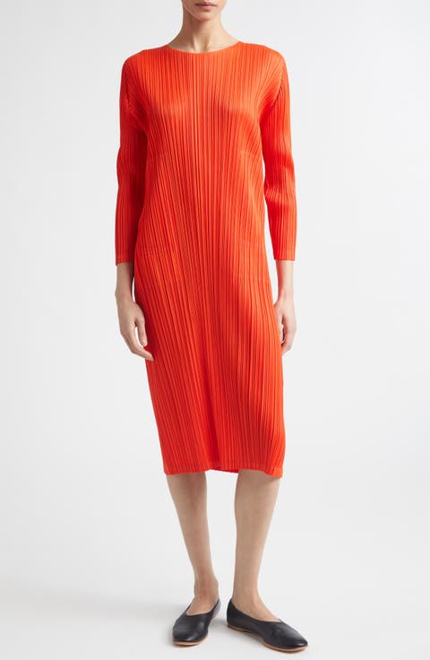 Monthly Colors February Pleated Long Sleeve Midi Dress