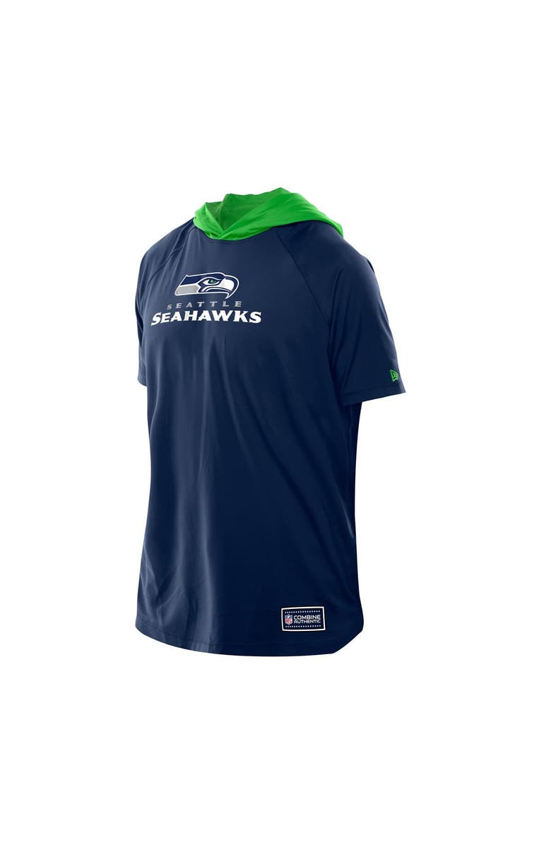 New Era Men's New Era  College Navy Seattle Seahawks Combine Authentic Hooded Raglan Short-Sleeve T-Shirt, Alternate, color, College Navy