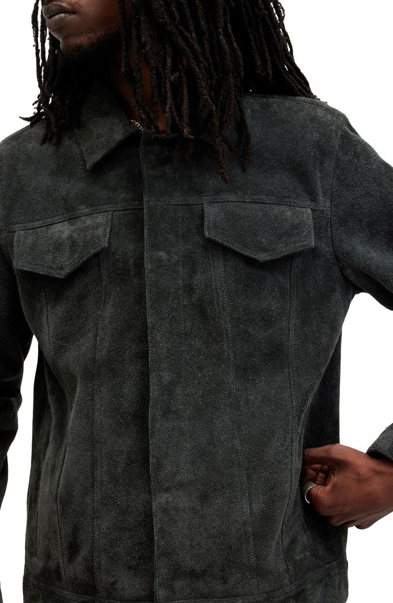 AllSaints Hopper Buffed Suede Trucker Jacket, Alternate, color,