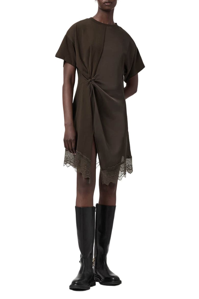 Lana Lace Hem Minidress, Main, color, BOTTLE BROWN